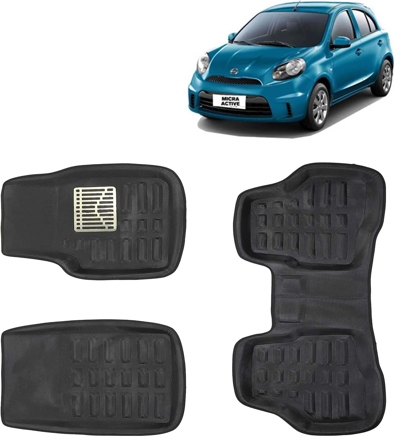 Kingsway Accessories Premium 4D Car Floor Mats Only Compatible with Nissan Micra Active Year 2010 to 2020 All Model, Set of 3 Pcs, 100% Waterproof Tray Shape PVC 4D Car Foot Mats, Beige