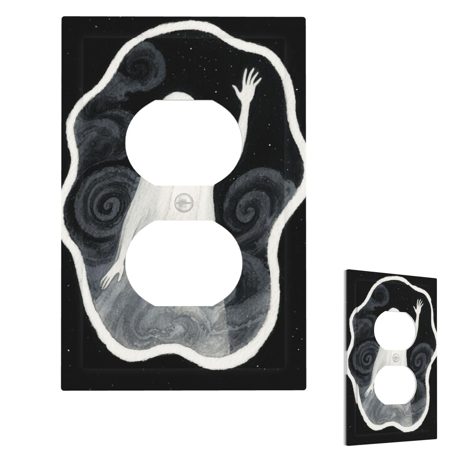 Fekiloot Duplex Ghost Wall Plate Cover Modern Decorative 1 Gang Light Switch Cover Unbreakable Receptacle Outlet Covers For Living Room Bedroom Home Decor