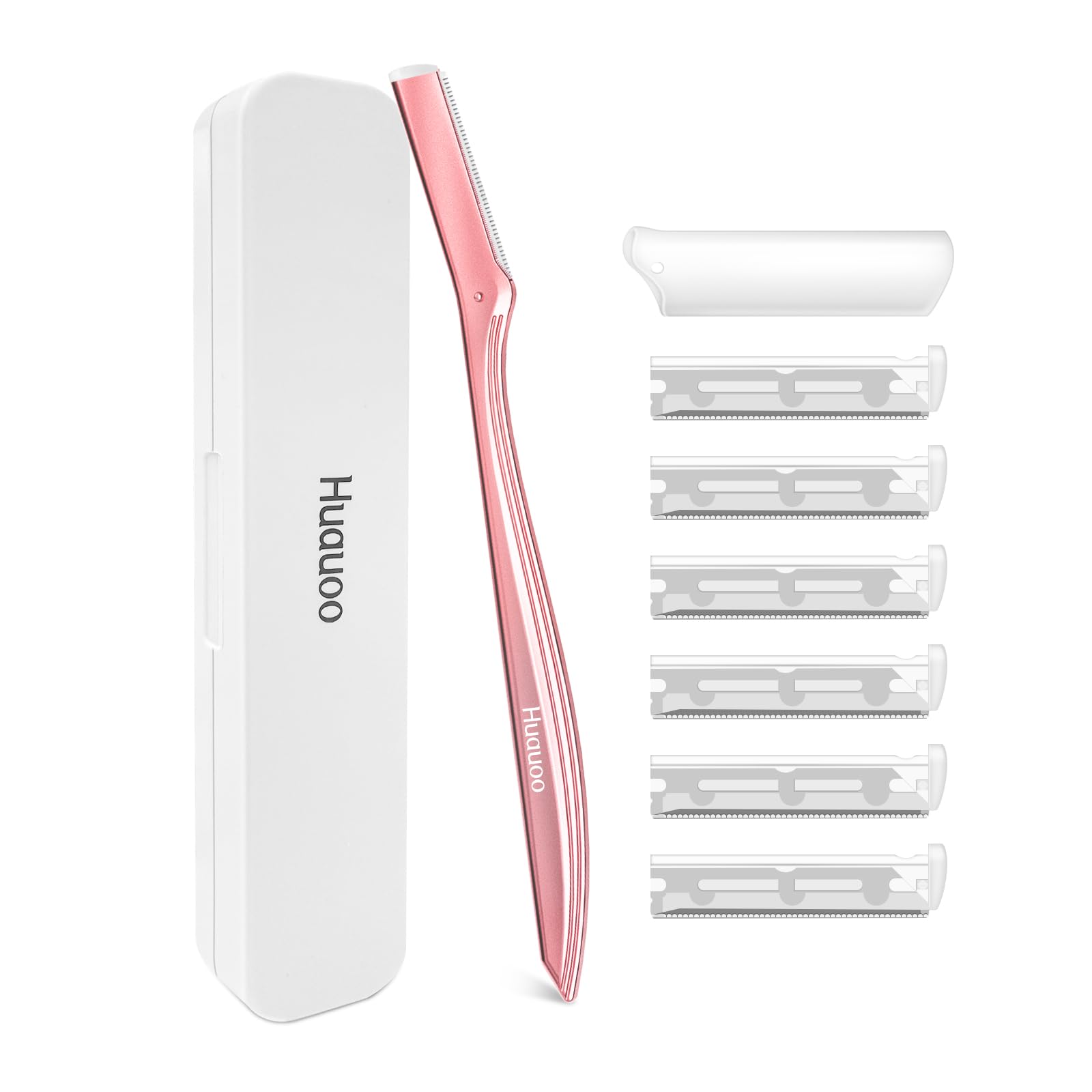 Dermaplane Razor for Women Face Stainless Steel Handle with 6 Replaceable Blades Huauoo Face Razors for Women Peach