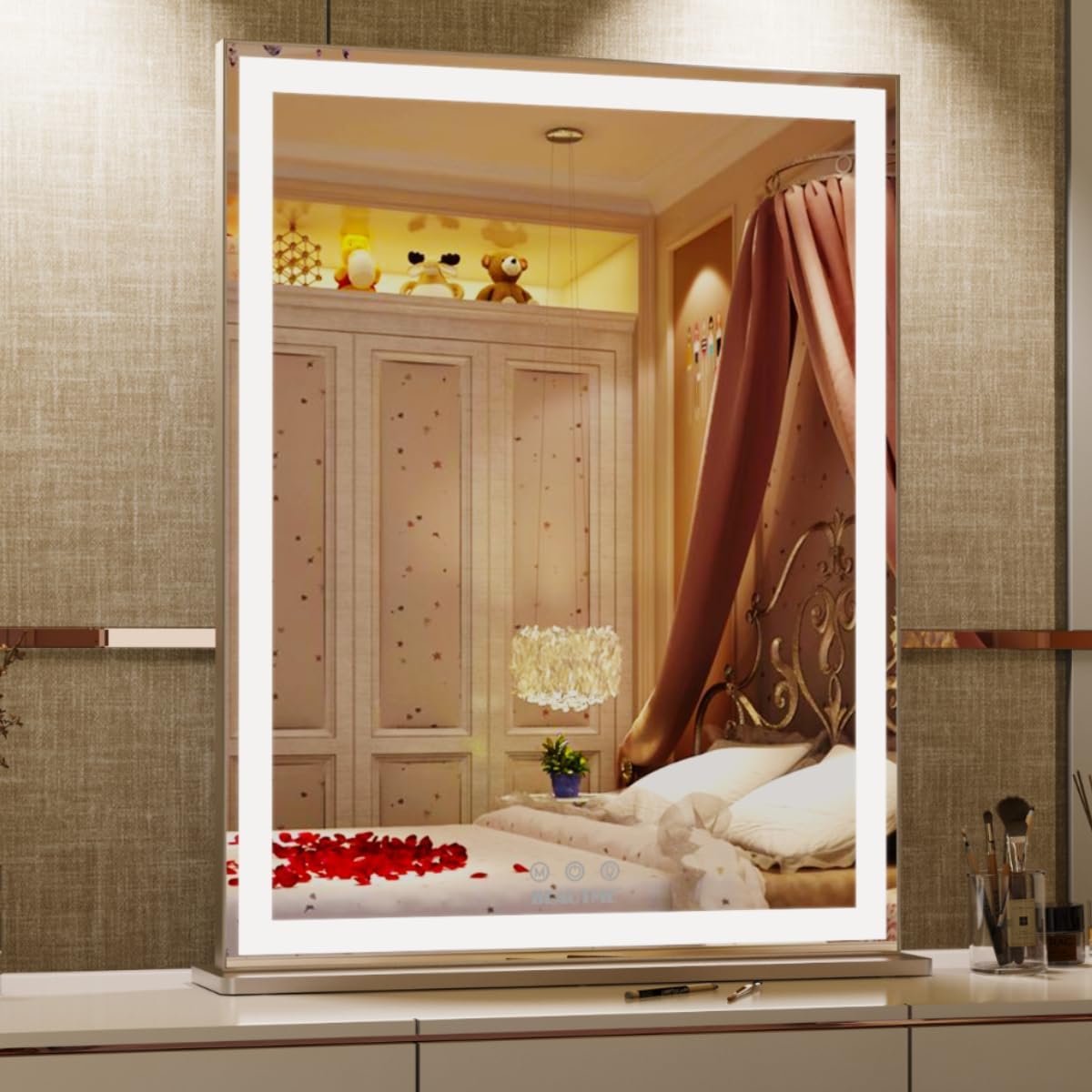 ANYHI Large Vanity Mirror with Light, Hollywood Makeup Mirror, 10X Magnifying, Tabletop or Wall Mounted, 3 Color Lights, Silver (22.4" x 28.1")