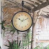 NEWIMAGE Outdoor Double Sided Clock 8inch Round Wall Hanging Double-Sided Station Clock Decorative W