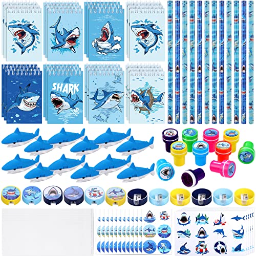 85 Sets Shark Party Favors Shark Stationery Set Classroom Reward Gifts Prizes Ocean Sea Favors Under The Sea Party Favors Shark Party Supplies Notepads Pencils Stampers Sharpener Stickers Erasers #TOP11