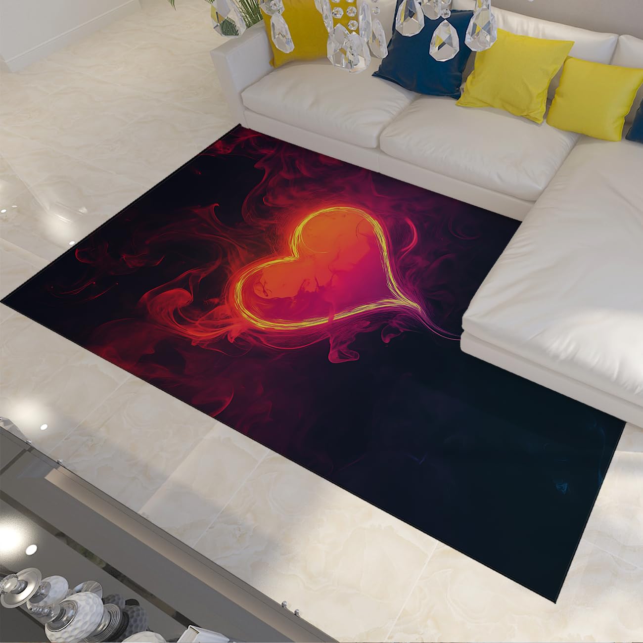 Tappeto lavabile per area cuore 140x180cm Tappeto morbido da interno al neon con stampa di cuori luminosi per ingresso cucina Nursery romantico ama il pelo basso