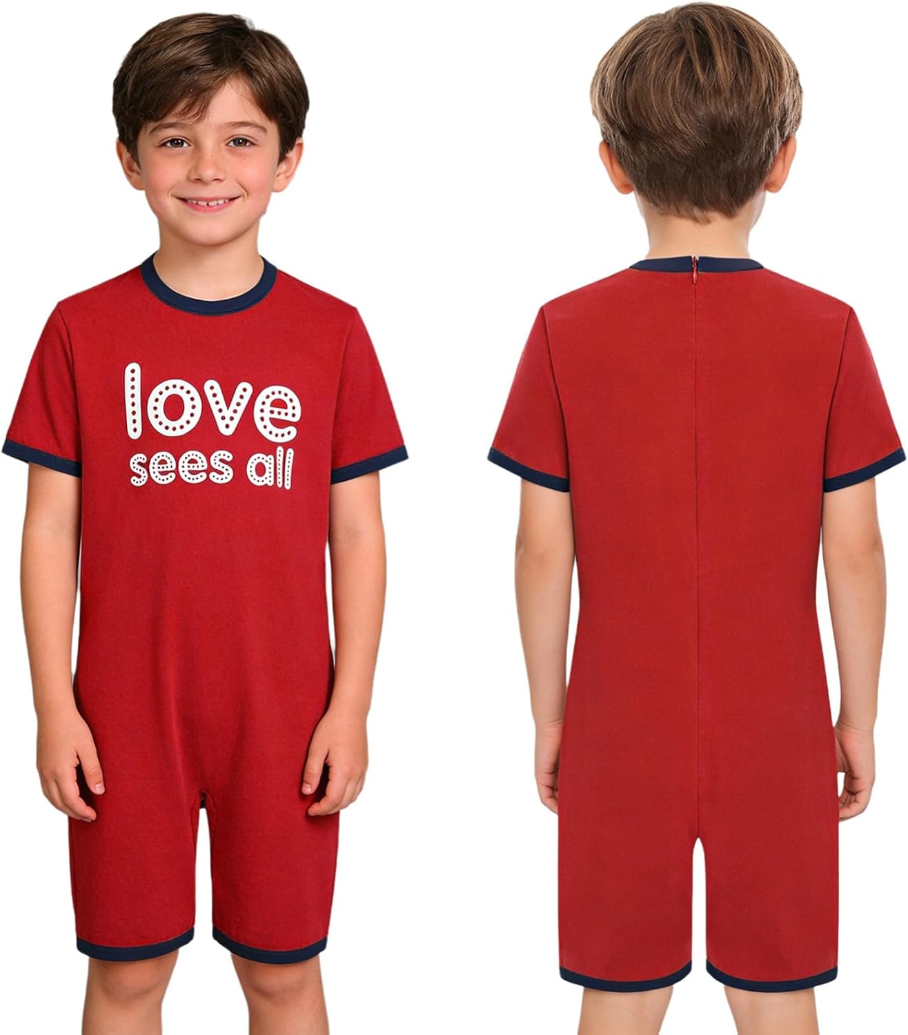 iEFiEL Kids Special Needs Adaptive Clothing Overalls Short Sleeve Cotton Romper Anti-strip Jumpsuit with Back Zipper