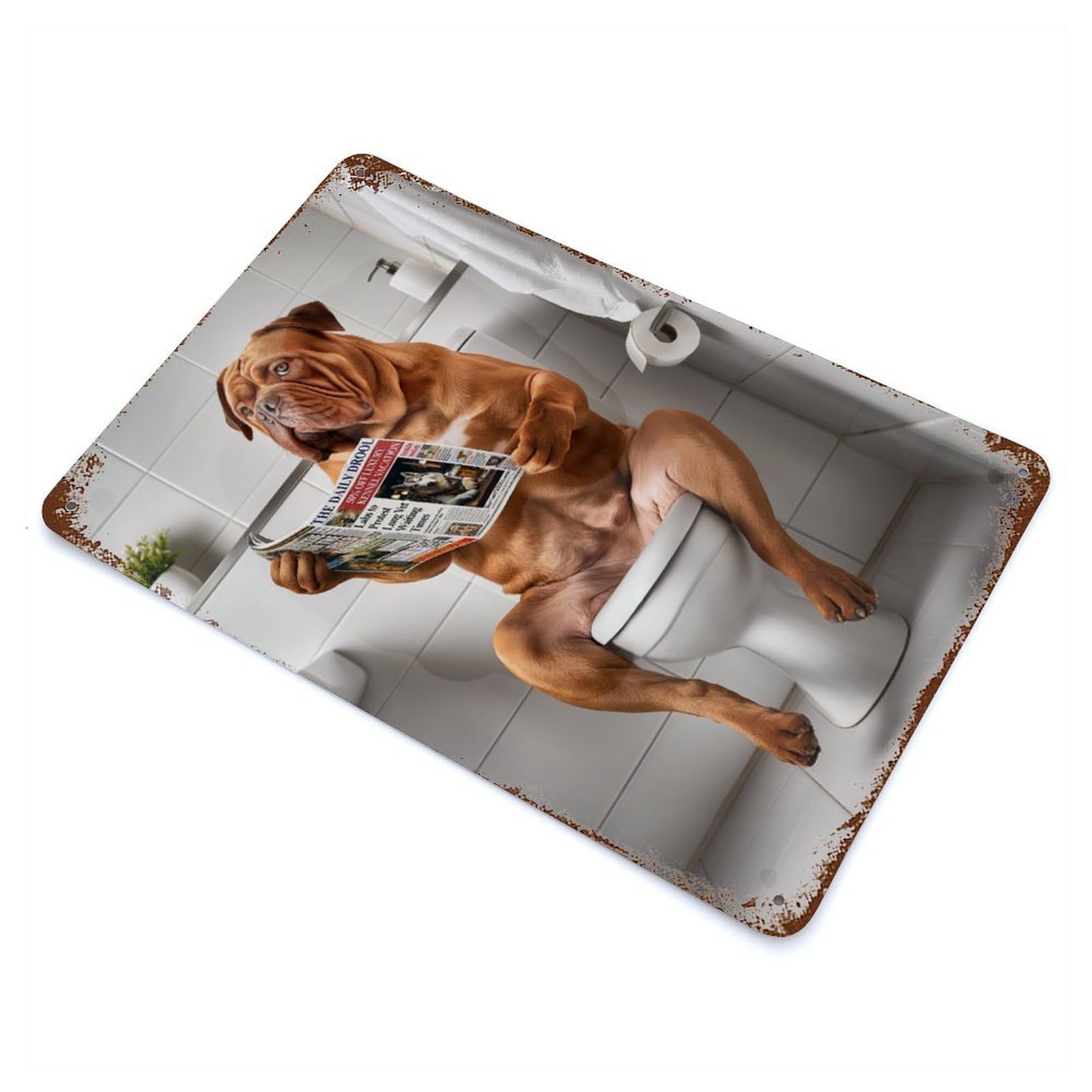 Dogue De Bordeaux Bathroom 11.8"x7.9" Aged Metal Wall Plaque, Retro Wall Decor for Farmhouse, Kitchen And Entryway Decor