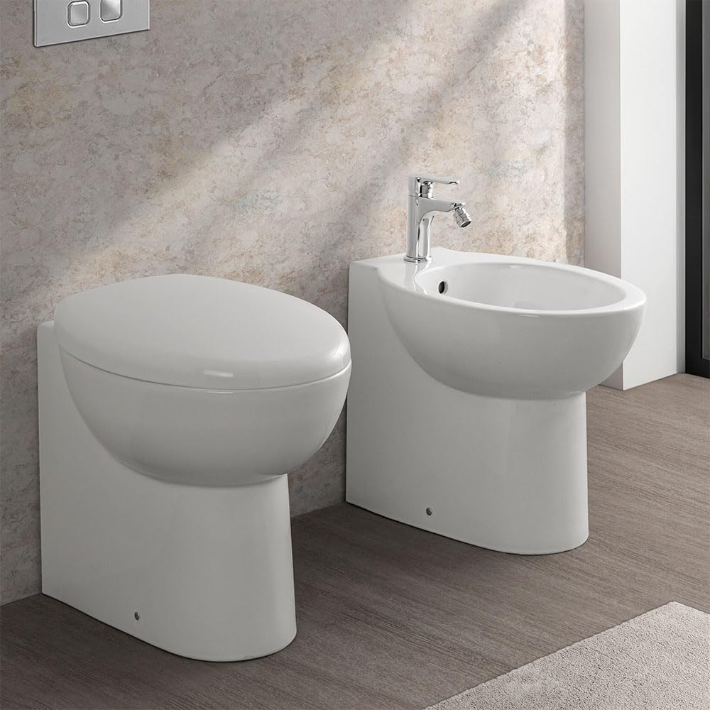 Cipro set wc e bidet filomuro con scarico universale e brida copriwater soft-close