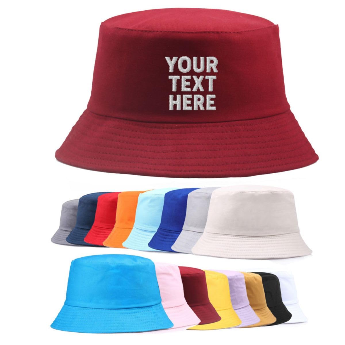 Van Der Linn Unisex Burgundy Personalised Embroidered Cotton Adult Fisherman Bucket Hat Men Women (Burgundy)