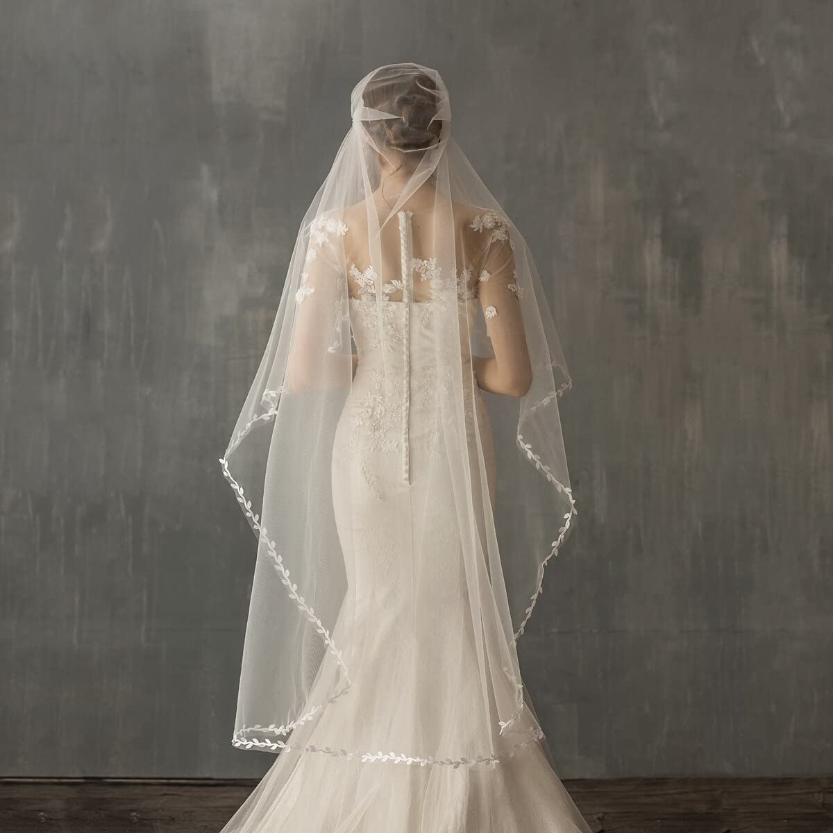 Generic Nozze V637 Delicate Waltz Lenght White Wedding Veil Bridal Bridal Oneyer Soft Tolle Willow Leaf Shiny Crystal Crystal Crystal Matrimonio Bride Veil (Color : V637-Off White)