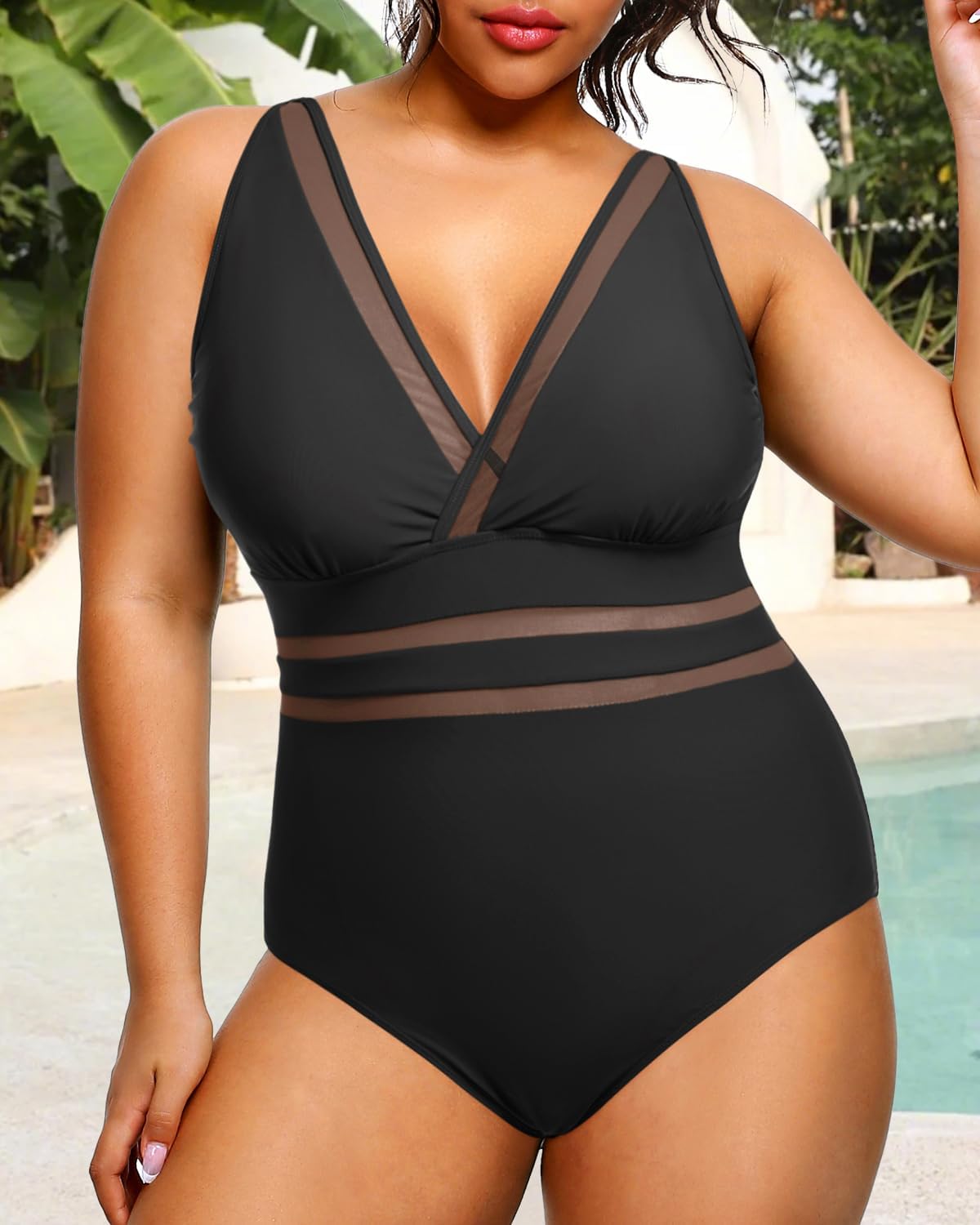 Daci Women Plus Size One Piece Swimsuits Sexy V Neck Bathing Suit Hollowed Out Swimwear - Image 2