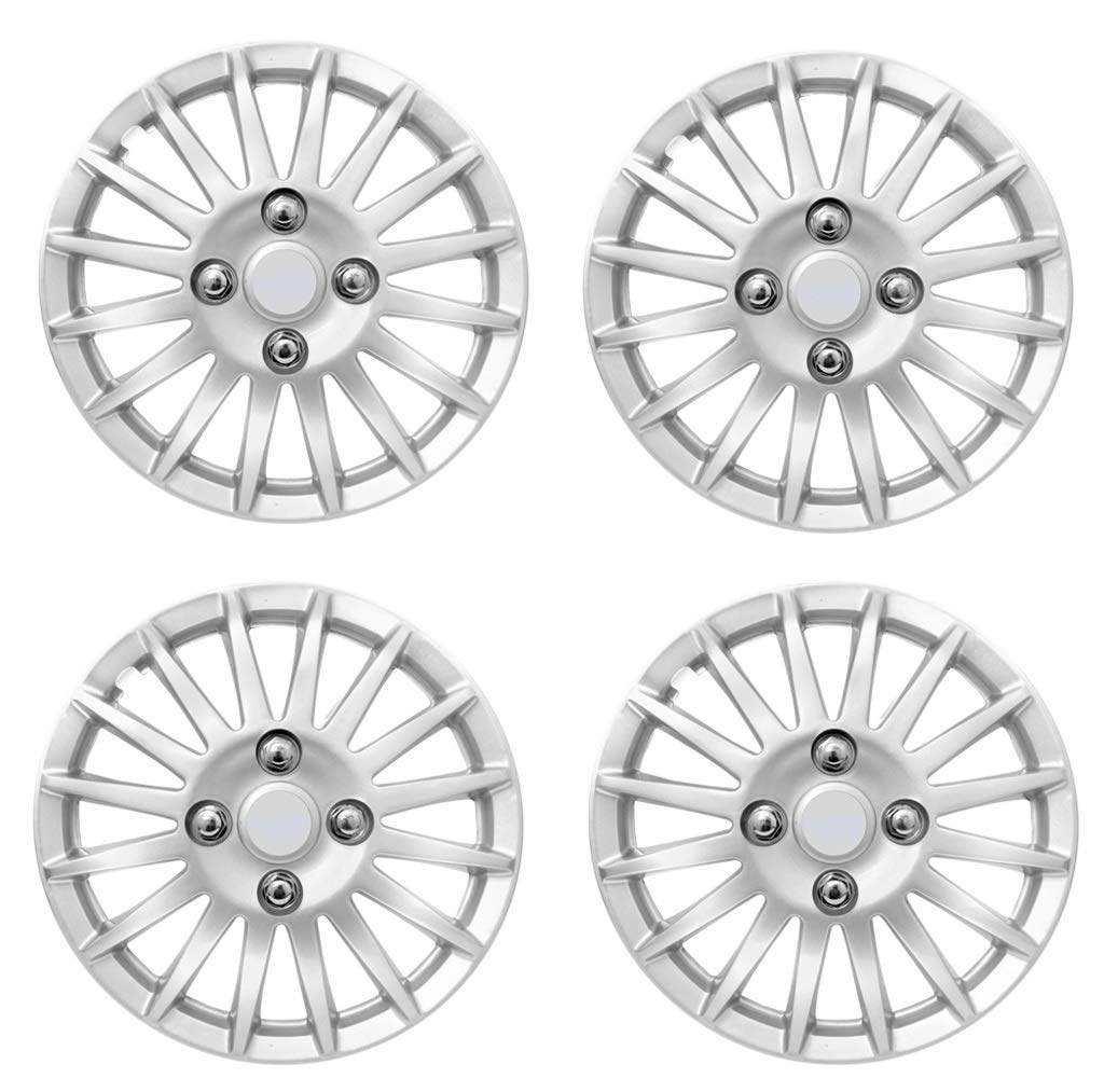 Autofetch Car 13 Inch CAM-D Wheel Cap Press Type Fitting (Set of 4) (Silver) for Chevrolet Spark Type 1 (2008-2013)