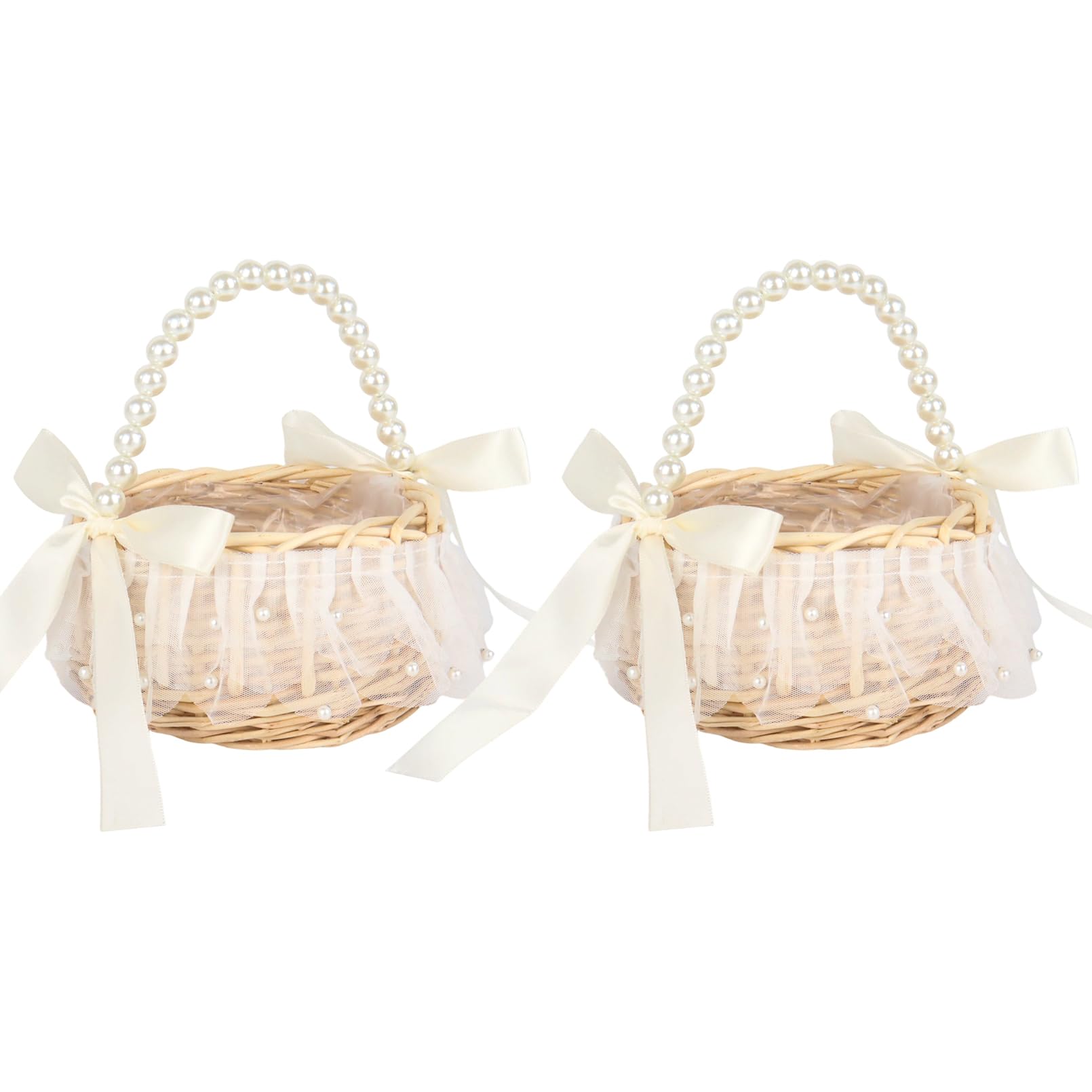 Blumenmädchen Korb 20×16 cm mit Henkel & Satin Schleife – Blumenkörbchen Hochzeit für Blumenkinder, Weiß