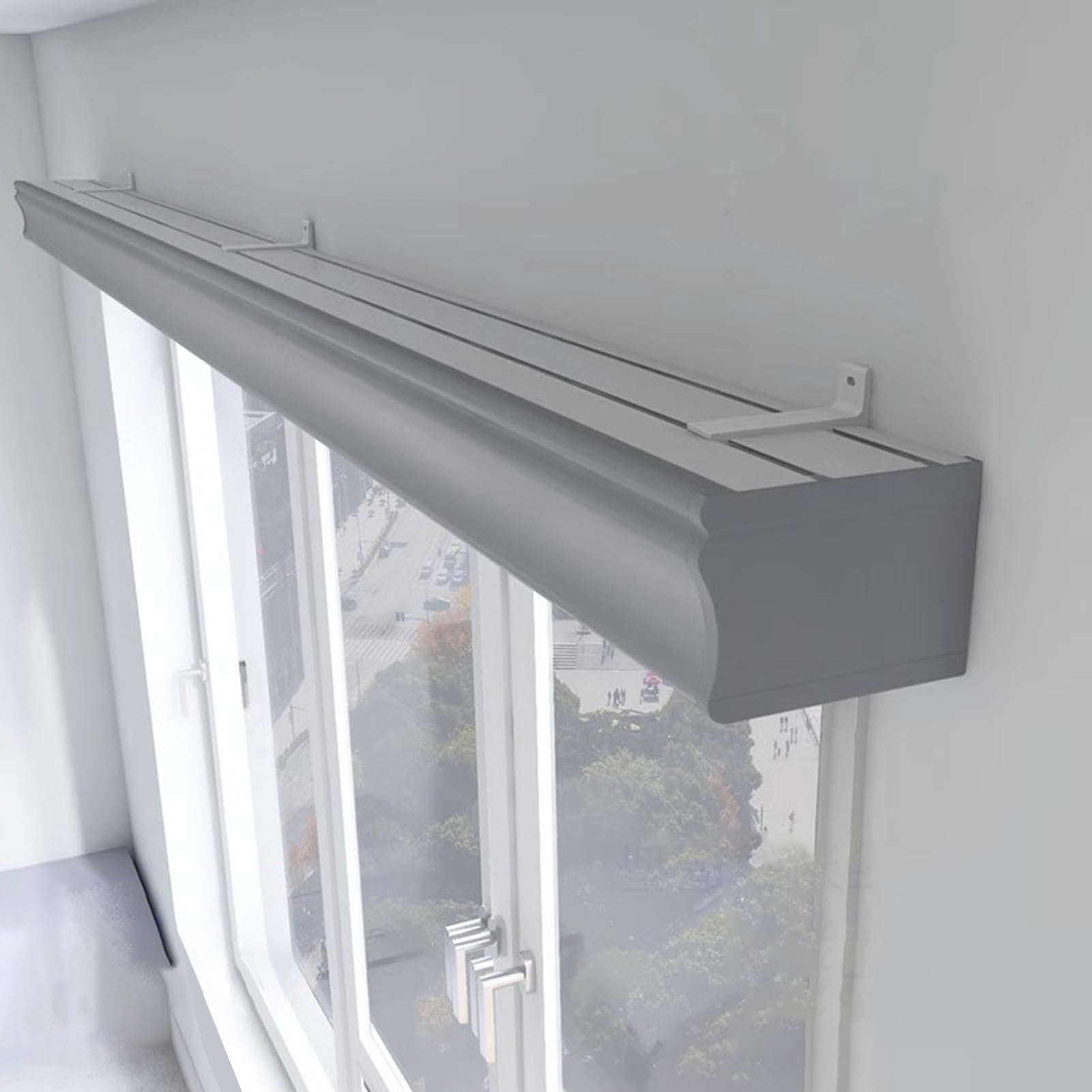 Cantonnières à double rail gris 2,2 m avec rails pour caisson de fenêtre