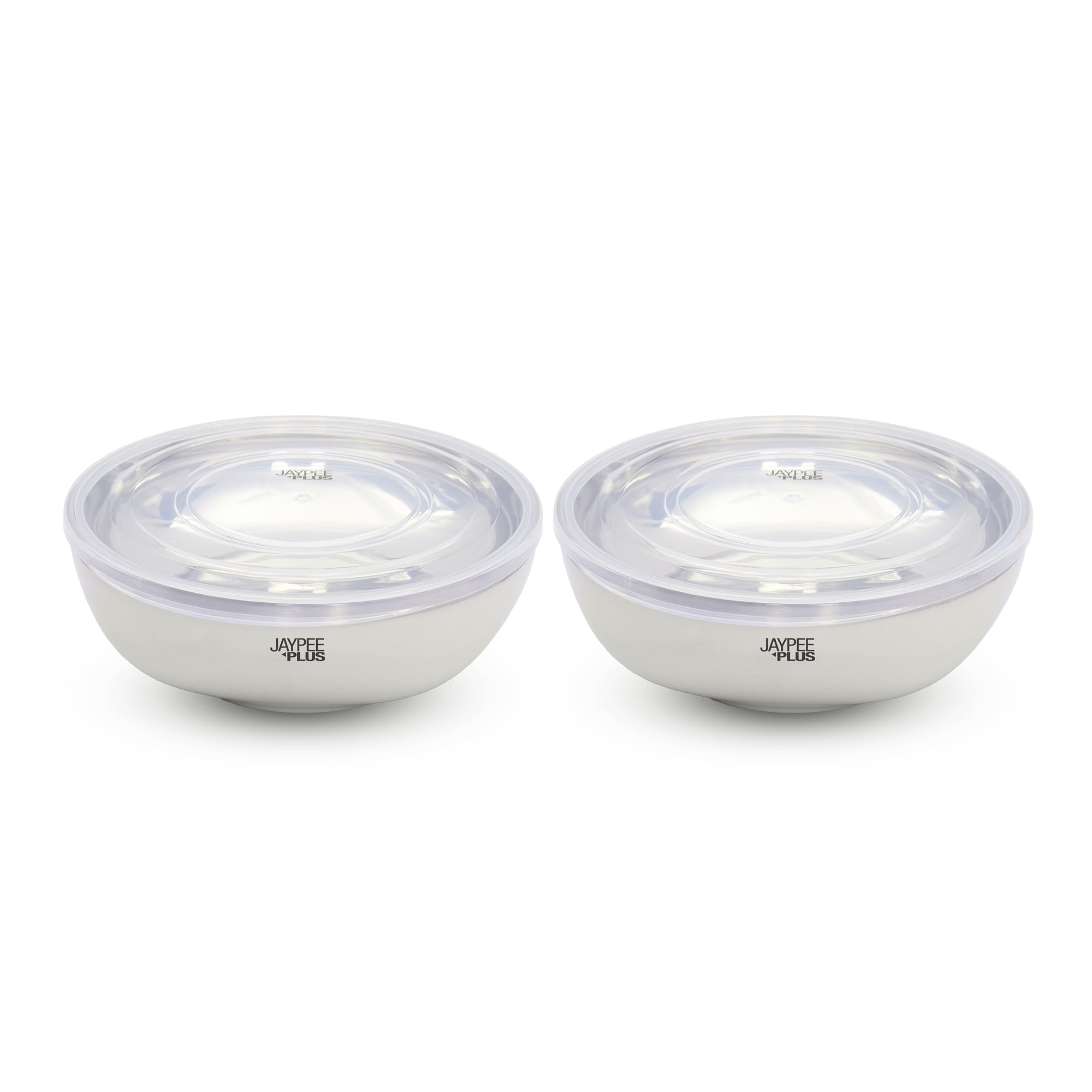 Stainless Steel Mixing & Serving Bowl Set of 2 with Lid,Rustproof,Microwave Safe,500 ml, Ivory