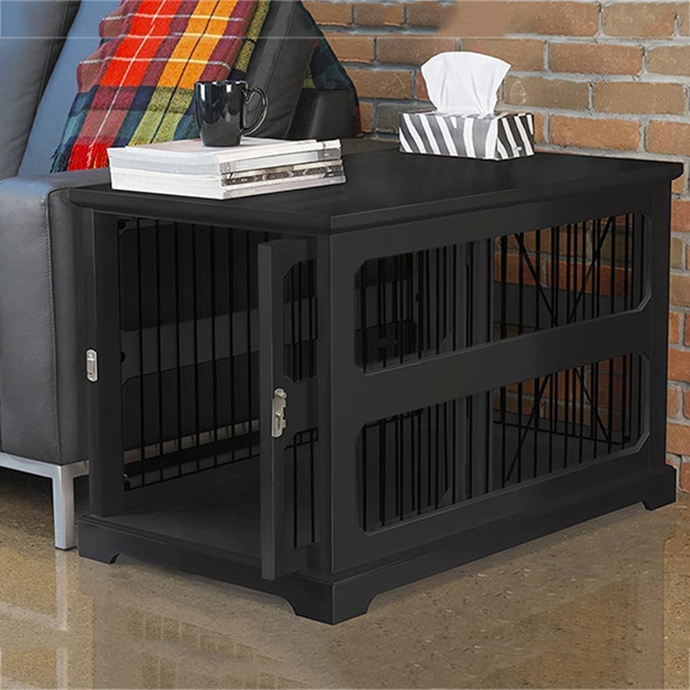 Multifunktionale Haustierkäfigbox, Hundekäfigmöbel für den Innenbereich, Beistelltisch mit Sicherheitsschloss, Hundehütte für kleine und mittelgroße Hunde (schwarz)