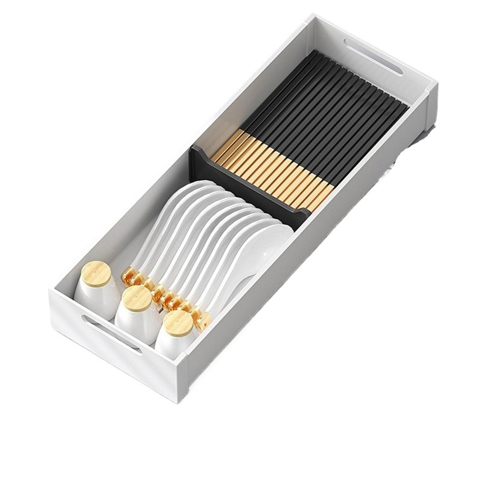 WDSBZNB Cutlery Tray Dishes Separator Adjustable Flatware Cutlery Holder For Spoon Fork Knives Large Silverware Drawer Storage Utensils Oraganizer(41x15cm White)