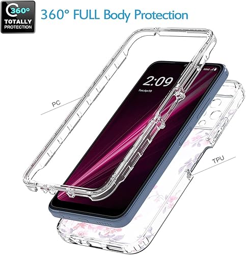 Miniatura 3 de Funda para REVVL 6 5GT Phone 5G TMAF025G con protector de pantalla de vidrio templado, funda protectora de TPU transparente floral a prueba de