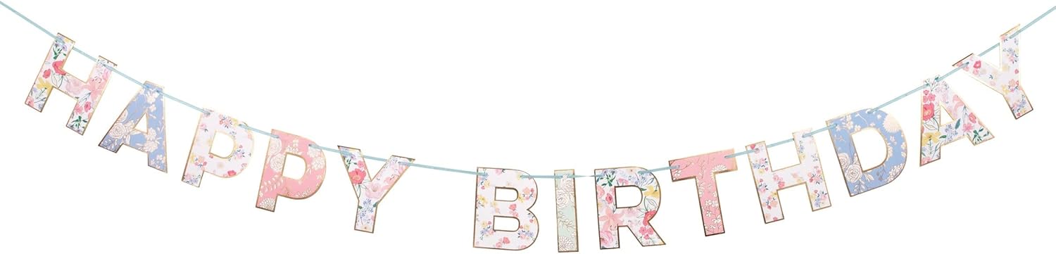 Meri Meri English Garden Birthday Banner (Pack of 1), 6' Party Banner Including Excess Cord, Meri Meri Garland Birthday Party Decorations, Reusable - Image 3