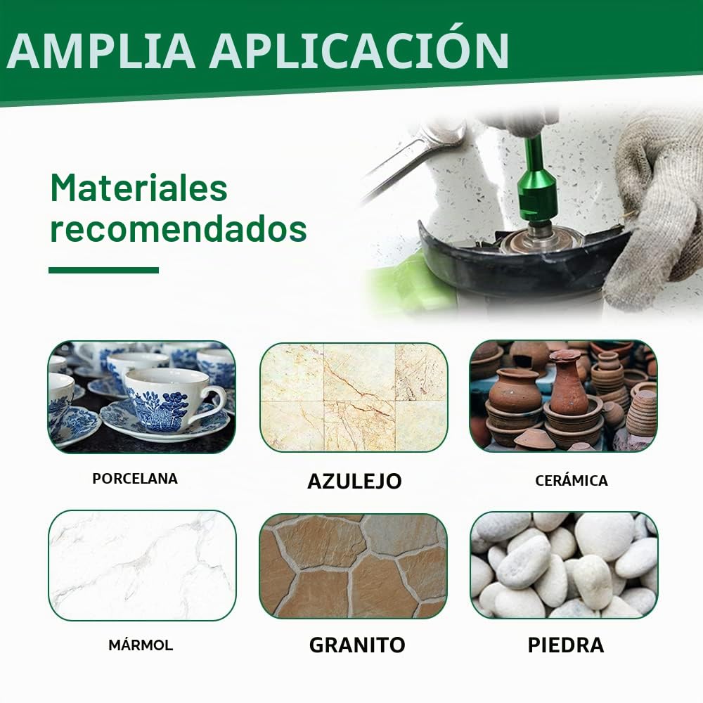 Brocas Diamante Porcelanico Kit 9PCS - 20/25/35/50/68/110mm Brocas, 20mm Fresa, 50mm Broca Chaflan, Adaptador para Azulejo de Cerámica Porcelana Mármol Granito