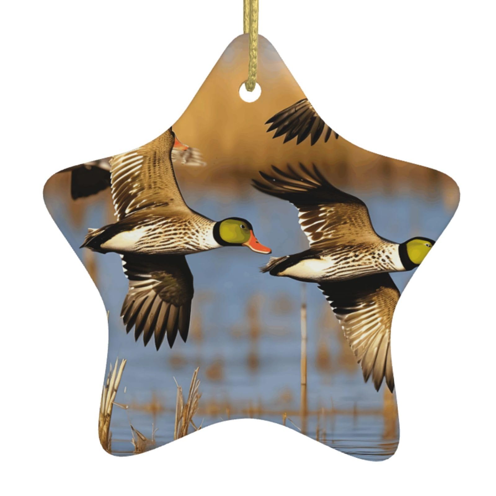 Hunting Fly Wild Print Christmas Ornaments, Ceramic Hanging Ornament, Round Shape Decorations