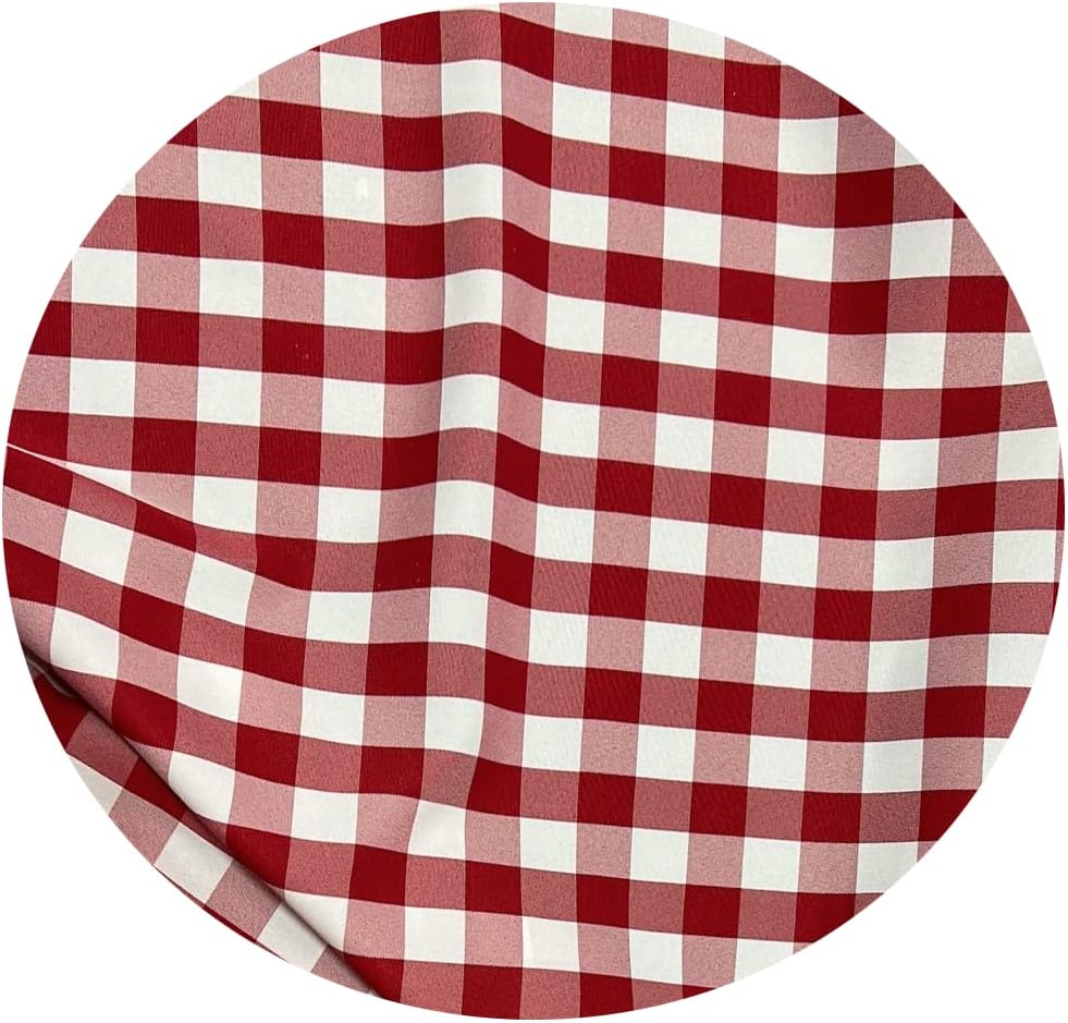 New Star Fabrics Red and White Checkered Yarn Dyed Reversible Poly Poplin Fabric | 60'' Wide | 1-Inch Squares on 5 Yard Bolt - Perfect for Tablecloths, Drapes, Runners and Curtain Panels