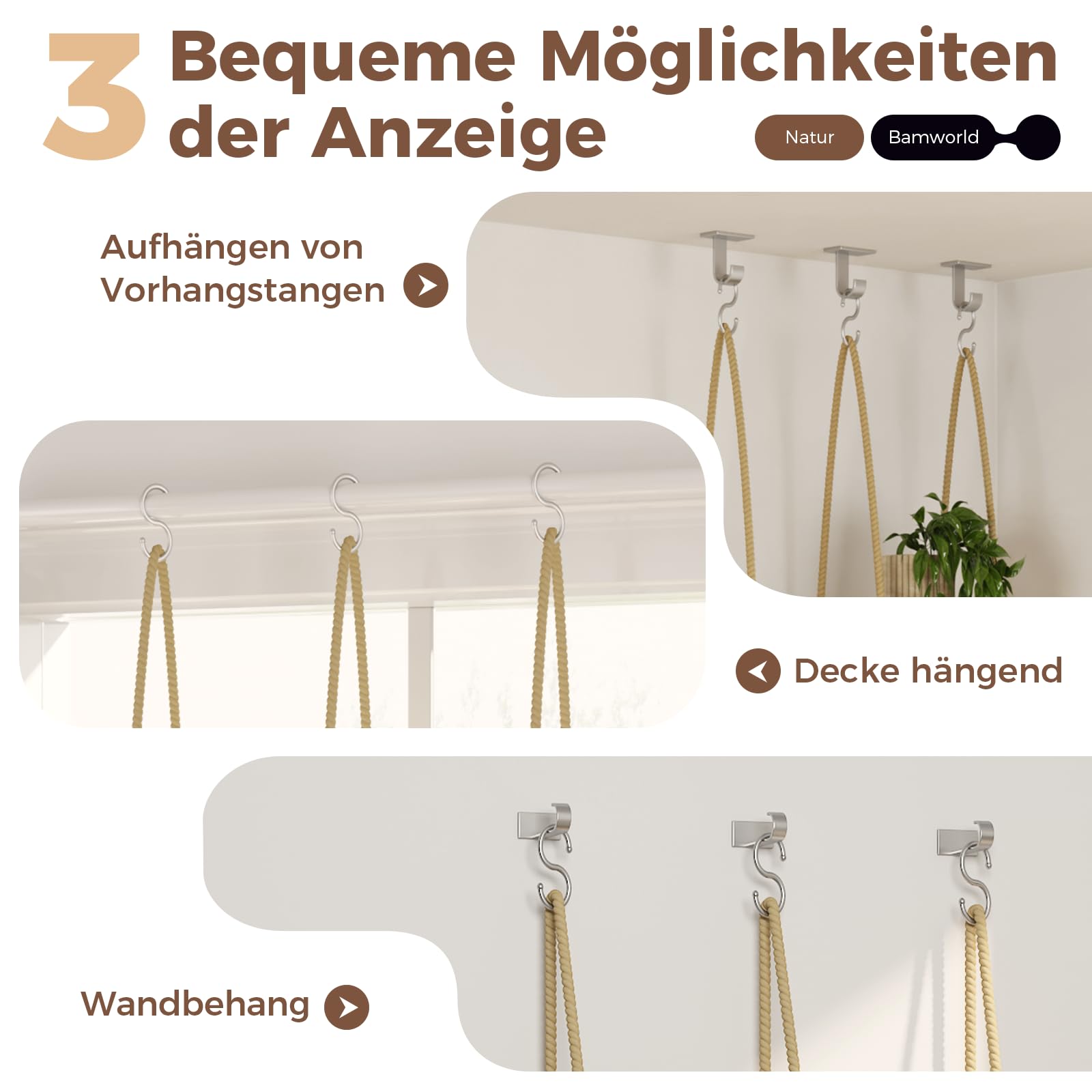 Bamworld Hängeregale Pflanzenaufhänger Indoor Fenster Pflanzenregale Holz Pflanzen Wandregal Fensterbank Pflanzenregal Indoor Hängendes Pflanzenständer Wohnzimmer Dekor Garten Boho Dekor