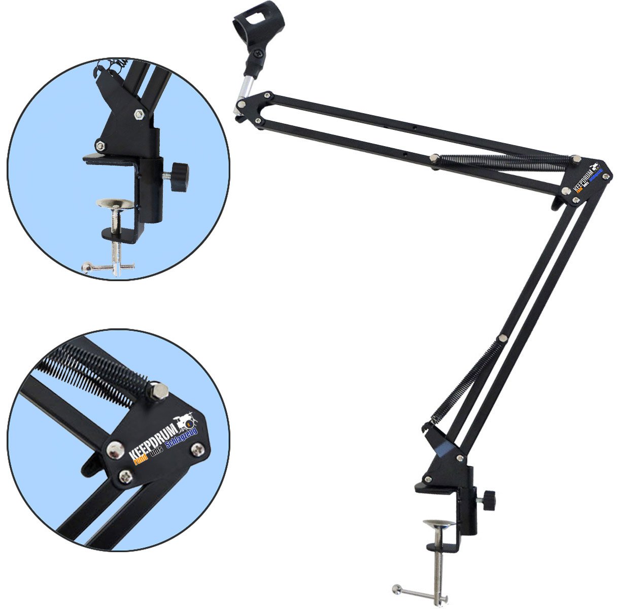 keepdrum NB35 Mikrofonstativ Tisch-Mikrofonarm Gelenkarm + PCMH1 Spinne + 6m XLR Kabel