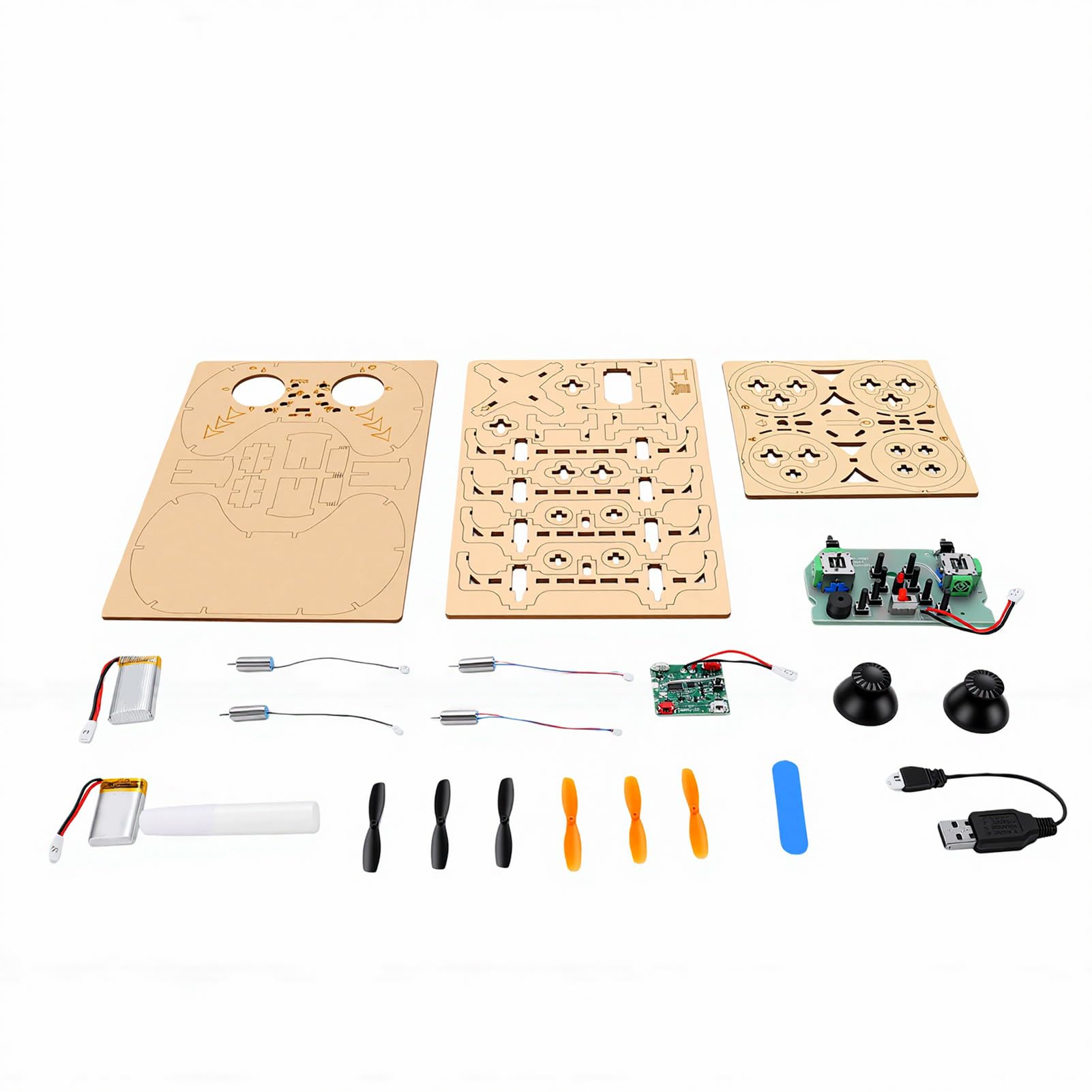 Drone in Legno Kit Drone in Legno Fai da Te Kit da Costruzione in Quadricottero RC 1 Tasto di Decollo Atterraggio 3 Velocità Telaio Protettivo Arresto di Emergen