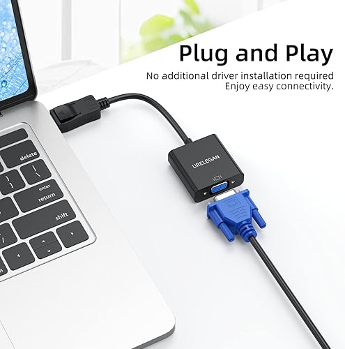 Miniatura 7 de URELEGAN Adaptador DisplayPort a VGA, puerto de pantalla DP macho a VGA hembra, cable compatible con computadora, PC, laptop, monitor, proyector y