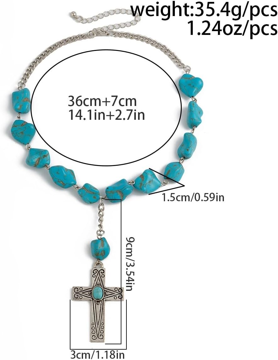 Turquoise Cross Necklace Dainty Simple Cross Necklace Stainless Steel Turquoise Cross Pendant for Women
