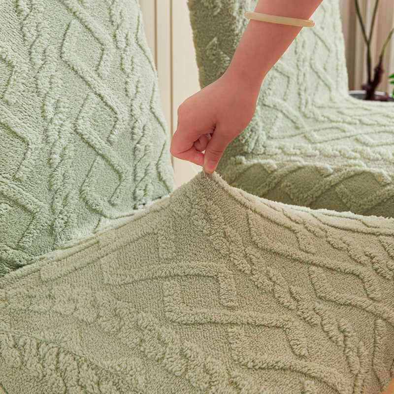 Image of HOMETHREADS Elastic Jacquard Chair Cover-Stretch Fit, Removable & Washable Short Dining Chair Seat Protector - 400gsm Soft & Wrinkle-Resistant Slipcover for Home, Kitchen, Banquet (Green, Pack of 1)