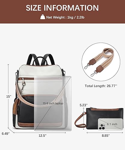 Miniatura 4 de BOSTANTEN Leather Laptop Backpack for Women Designer Travel Backpack with Laptop Compartment Ladies Computer Shoulder Bags Black＆Beige＆Brown