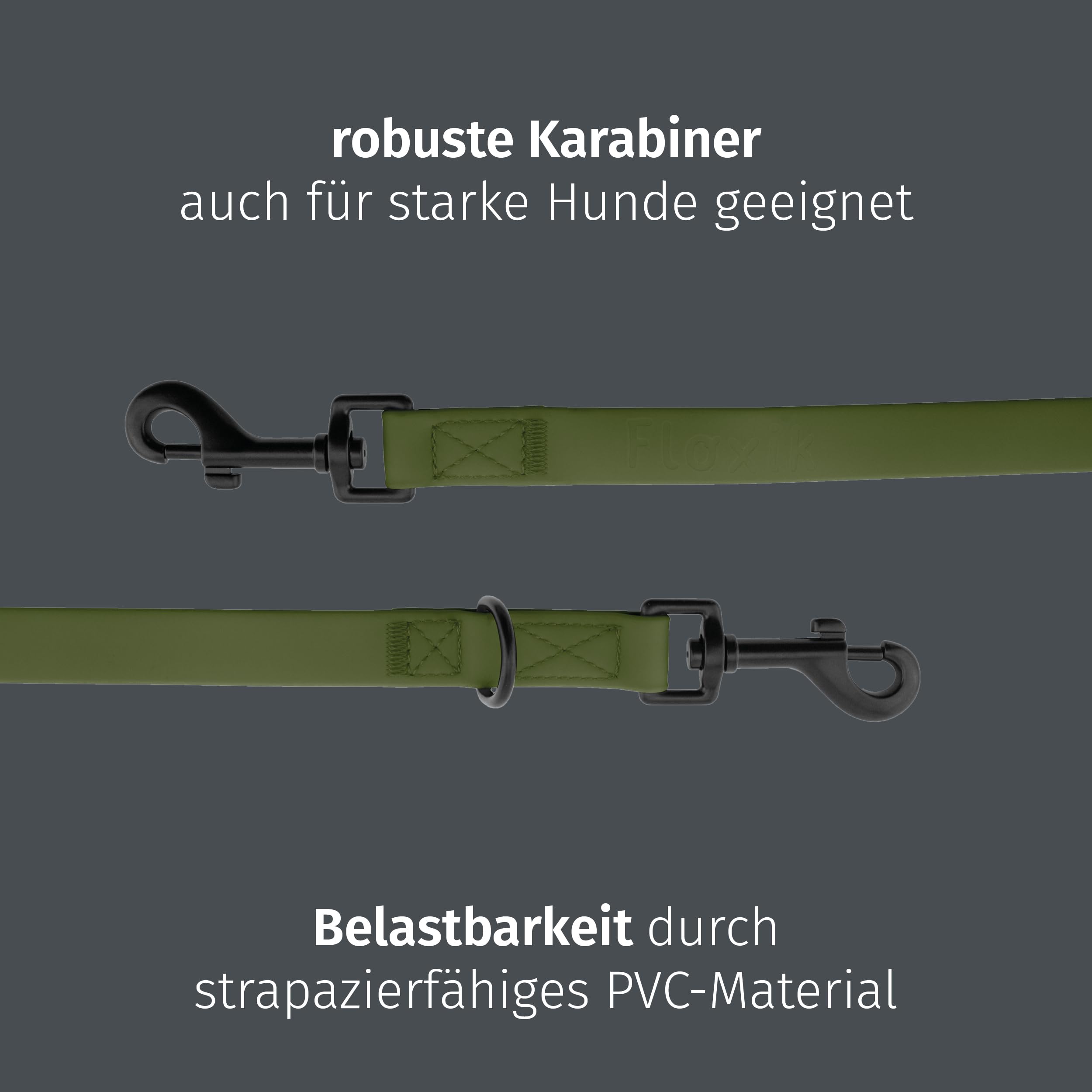 Floxik PVC Hundeleine 3m Grün | 4 Längen verstellbare Führleine für mittlere & große Hunde | Schmutz- & Wasserfest | Ideale Umhängeleine für das nächste Abenteuer mit deinem Liebling