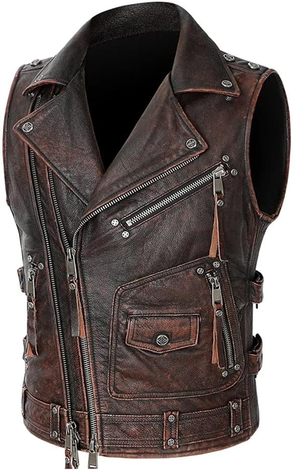 HNJUBVG] Vest Men's Leather Waistcoat Heavy Duty クリアランス
