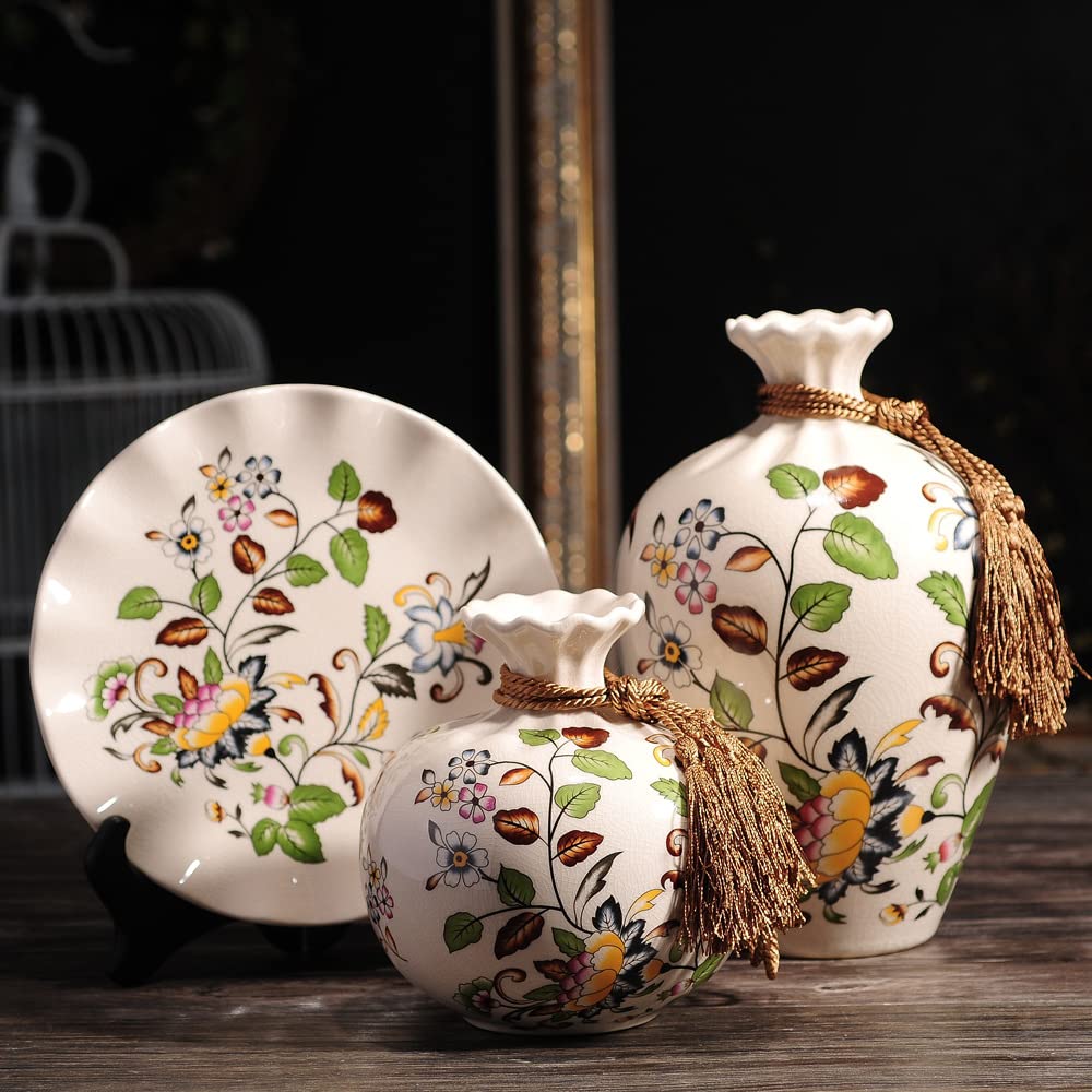 asdchZen American Ceramic Vase 3 Sets Creative Home Decoration Hotel Club White Porcelain Flower Arrangement Handicraft Decoration
