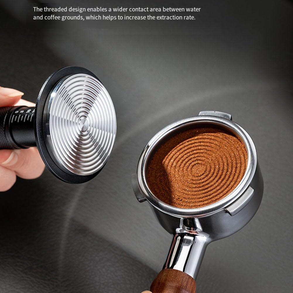 Prensador de espresso con mecanismo de resorte para una presión constante de 15 a 30 libras, base ondulada de 53 mm, para portafiltros de cocina de 51 mm, 53 mm, 58 mm