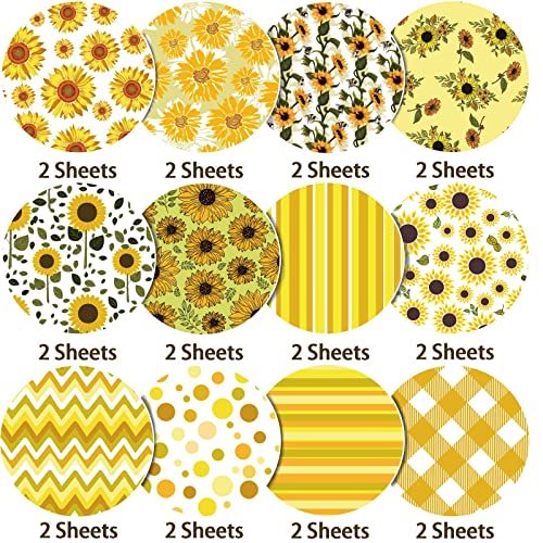12‘ X12’ Inches Sunflower Specialty Paper Sheets Gift Wrapping Paper Autumn 12 Designs Double-Sided Craft Paperorigami Paper Fall 24Pcs #TOP2