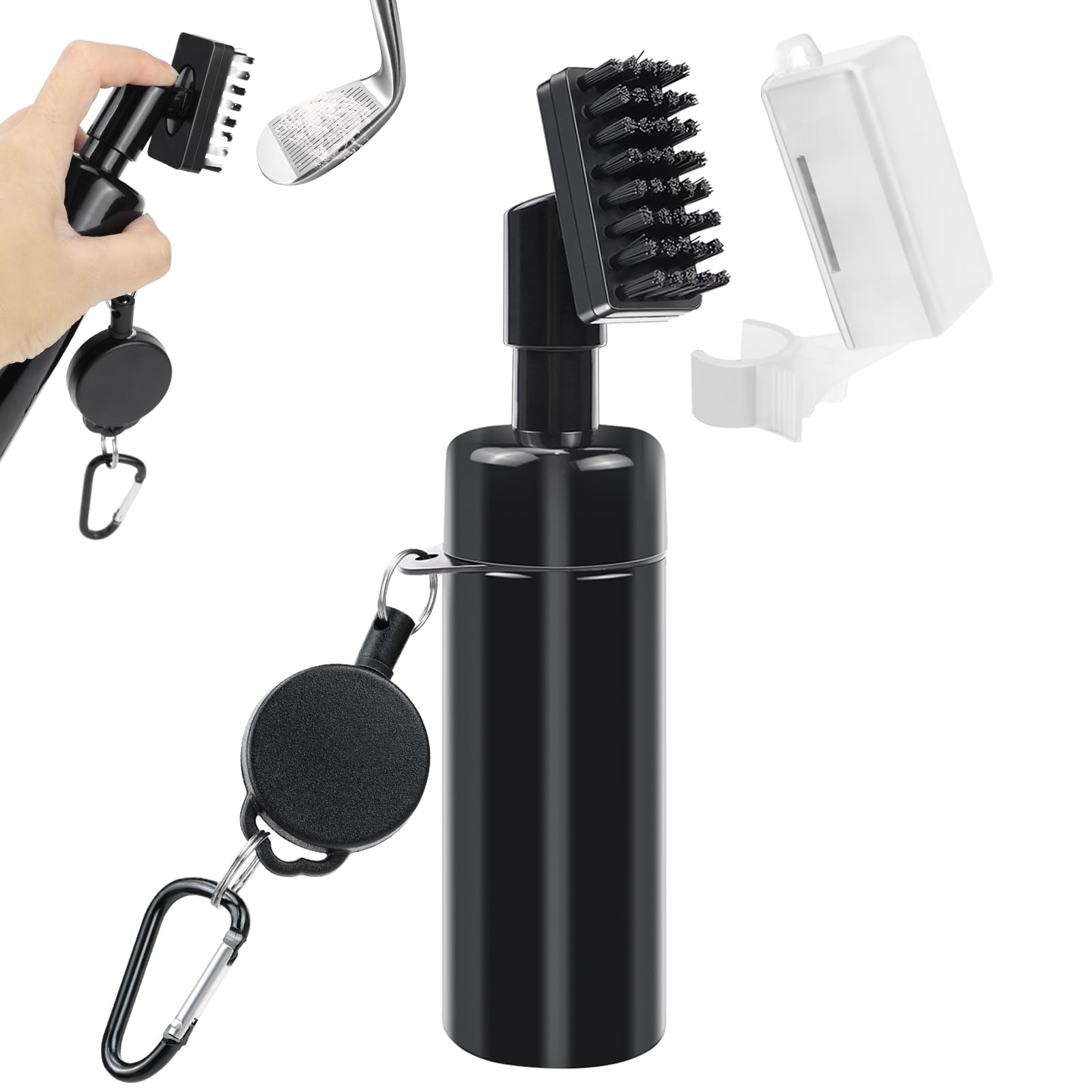 Spazzola per mazza da golf, per la pulizia delle scanalature, per golf, golf club, con spray d'acqua e ganci, accessorio da golf multifunzione per racchette da golf