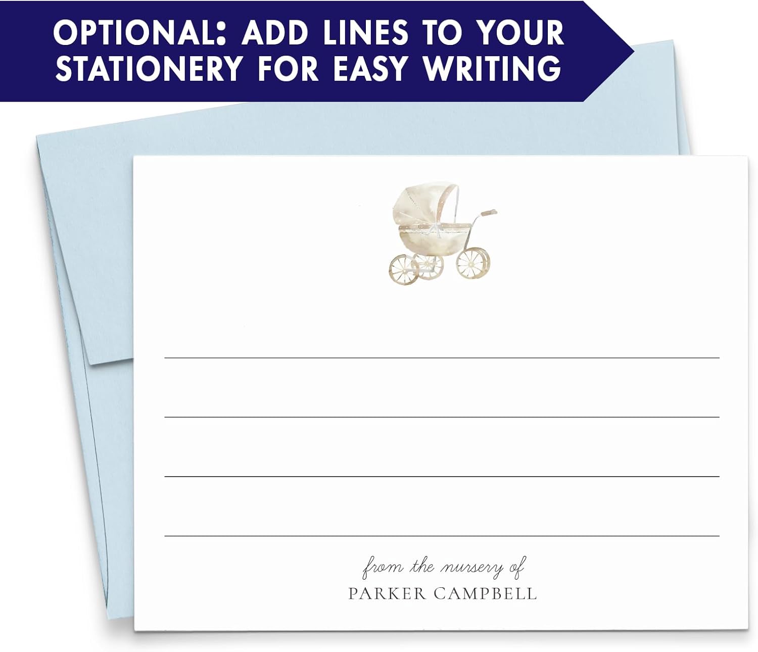 Personalized Baby Shower Thank You Cards With Envelopes, FLAT Gender Neutral Note Cards For Baby, Customized Keepsake For Newborn, From The Nursery Of Stationary, Your Choice of Colors And Quantity