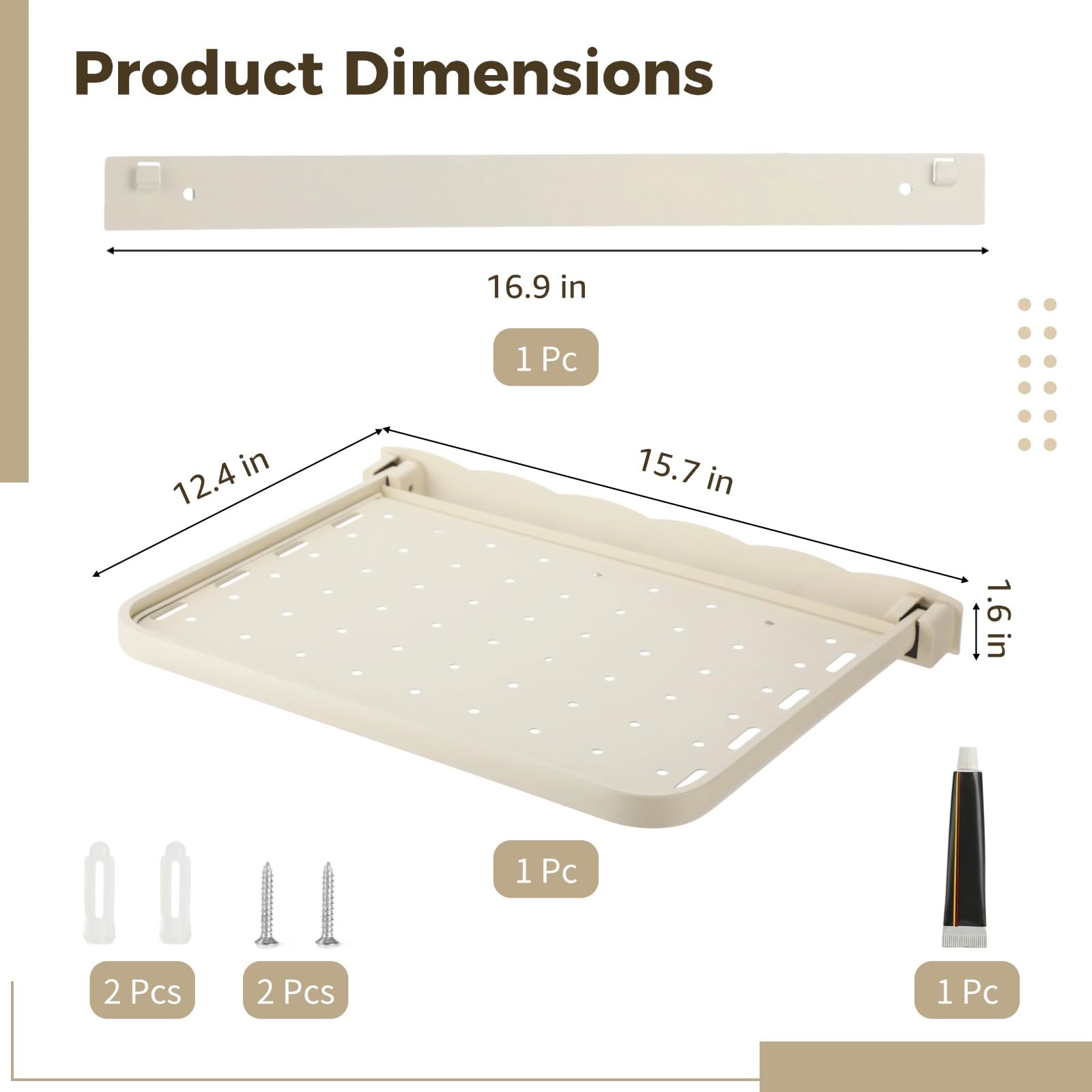 Faltbares Badezimmer-Wandregal mit 6 Haken, klappbarer Organizer aus Aluminiumlegierung mit Ablauflöchern und Kleiderbügelöffnungen, wandmontierter Halter ohne Bohren für Küche und Wohnmobil