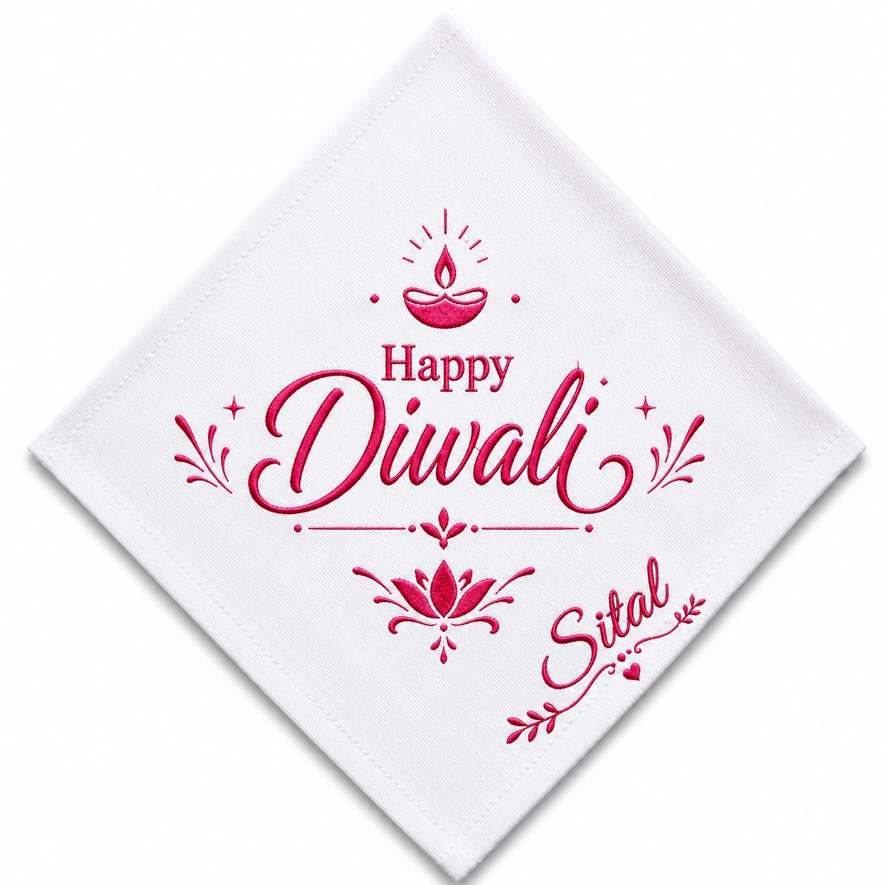 Happy Diwali Embroidered White Handkerchief Personalised-picture-12