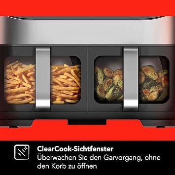 instant vortex plus double basket with clearcook – 7.6l digital hot air fryer stainless steel 8-in-1 smart programs – frying baking roasting grilling dehydrating warming xl capacity 1700 w