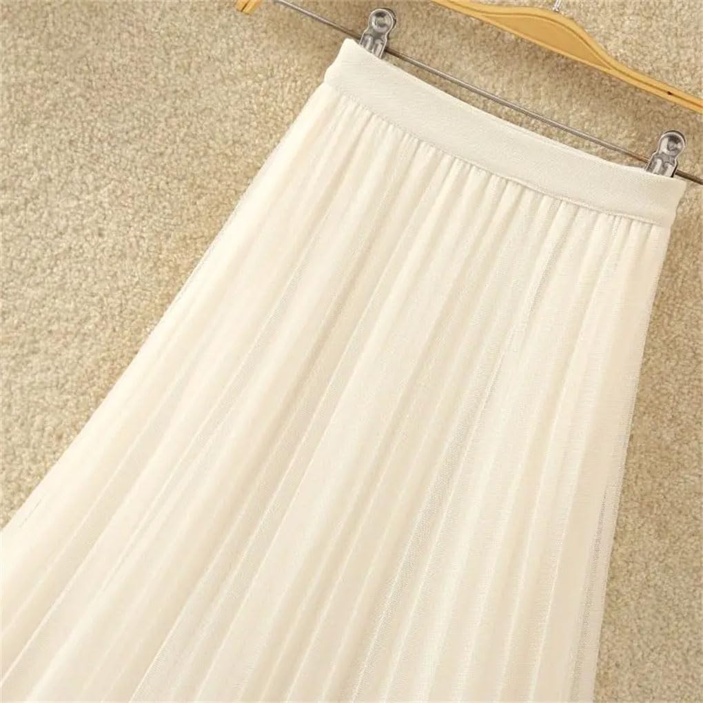 Jupe brodée à taille élastique unie pour femme - Jupe trapèze plissée taille haute