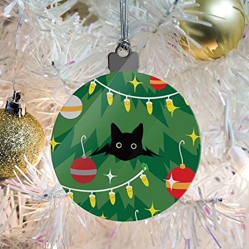 Black Cat Hiding In Christmas Tree Acrylic Christmas Tree Holiday Ornament #TOP5