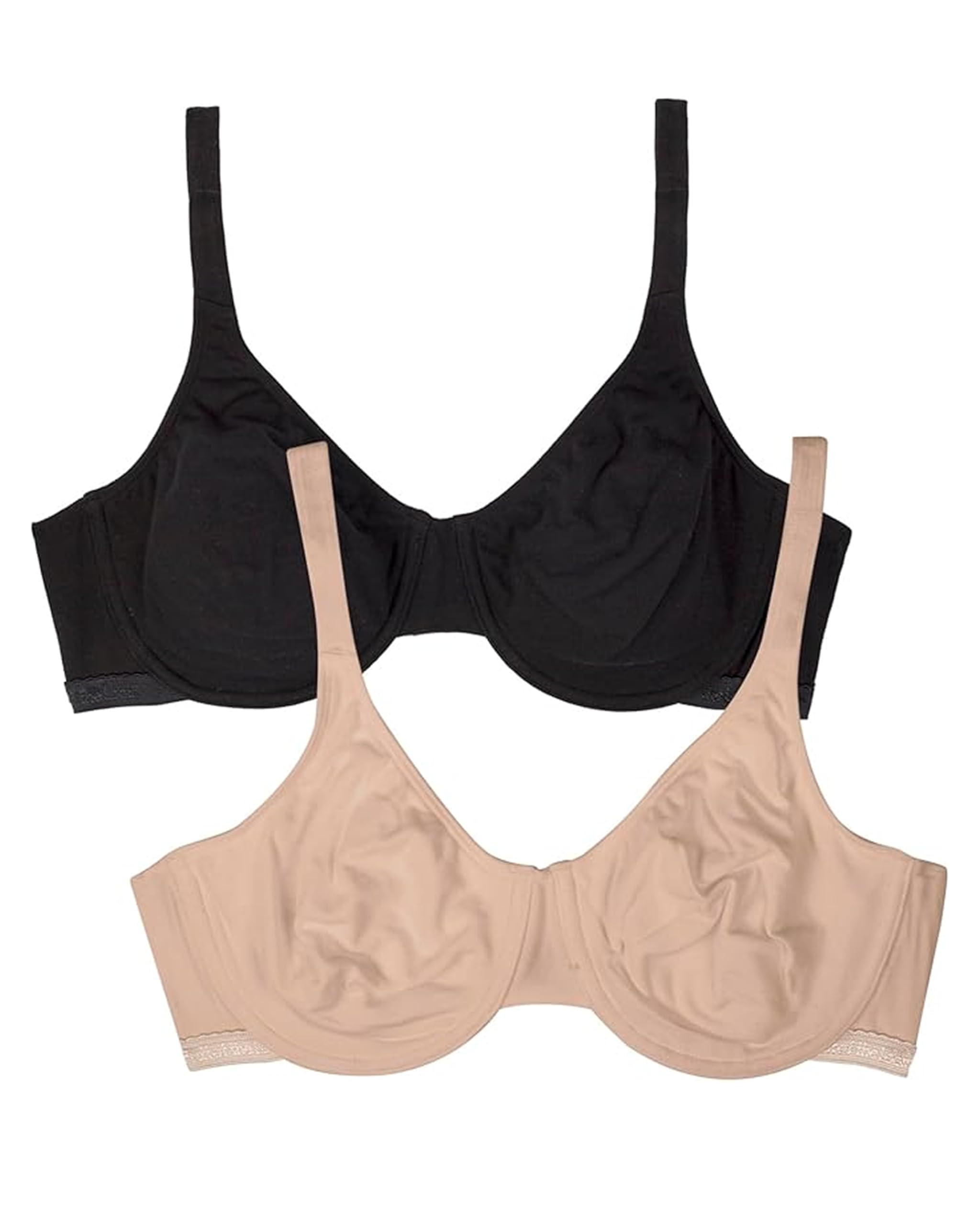 Fruit of the Loom Women's Cotton Stretch Extreme Comfort Bra, Black Hue/Sand, 38D