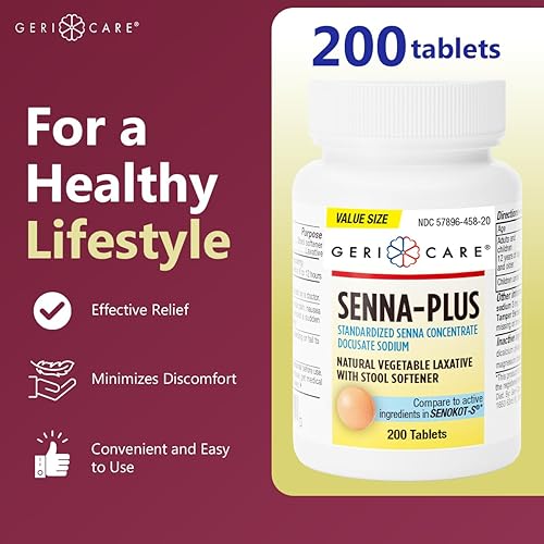 Vista 24 de GeriCare Senna Plus - Tabletas laxantes, 50 mg / 8,6 mg de fuerza Docusate Sodium / Sennosides (1000 tabletas)
