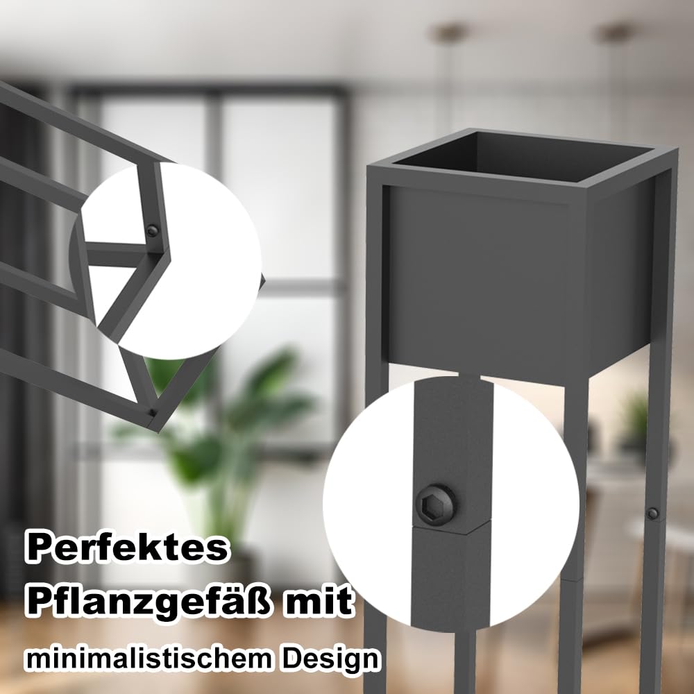 Blumenständer Metall Schwarz 2er Set, mit Gestell, Wohnzimmer & Flur, eckiger Pflanztopfständer(Schwarz 2stück)