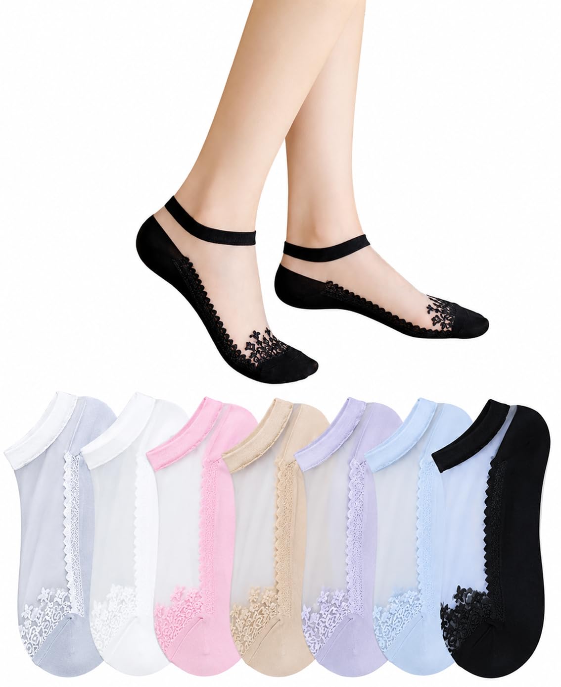 nicsy Socks for Women 5 Pairs socks Transparent Ultra Thin Lace Invisible Socks, Fishnet Socks, Summer Socks, Style Mesh Sheer socks-picture-46