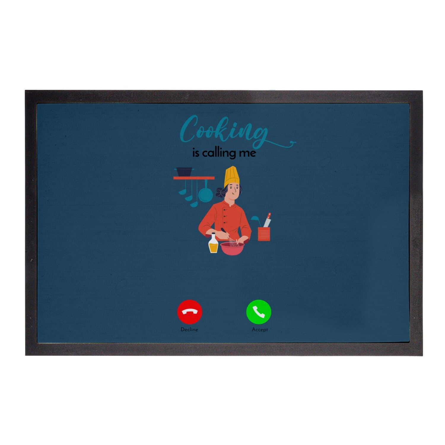 Paillasson bleu Cooking is Calling Me tapis de cuisine 75x50cm