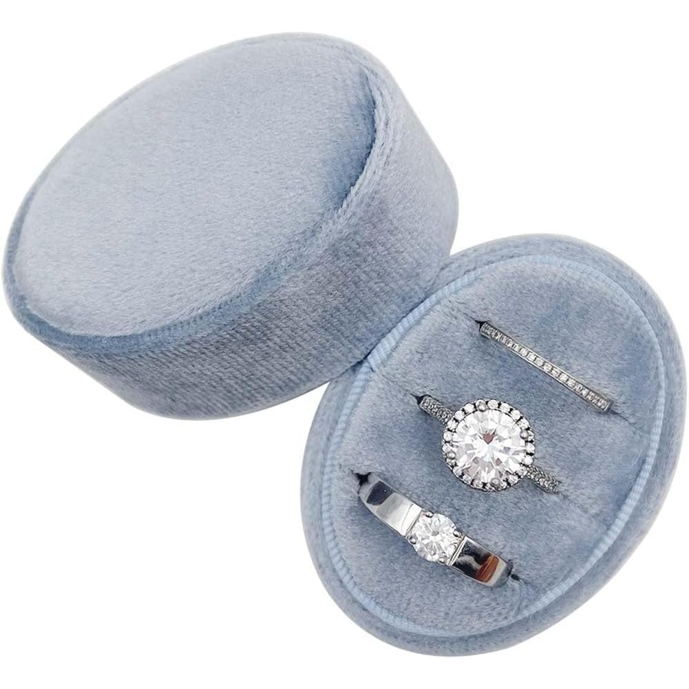 Hndhbfgrt Velvet Oval Ring Box with 3 Slots-1 Pc Premium Stand for Wedding and Engagement, Perfect for Proposal and Ceremony