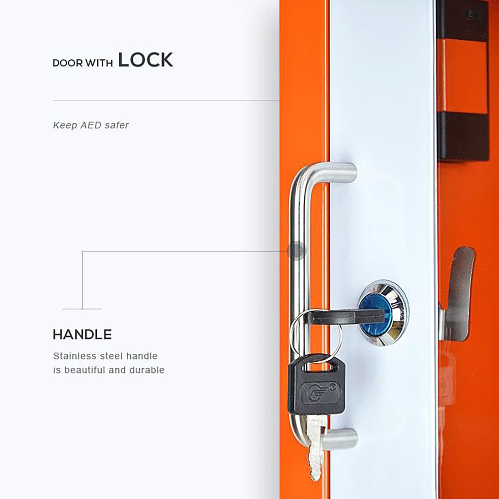 AED-Defibrillator-Aufbewahrungsschrank, AED-Schrank, Doppelschaltersteuerung, wandmontierte, sichtbare Defibrillationsalarmbox mit Alarmsystem, transparentem Fenster, abgerundetes Eckendesign